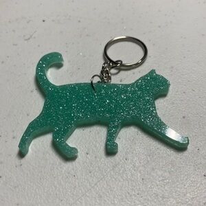 Green glitter Walking cat acrylic resin key chain